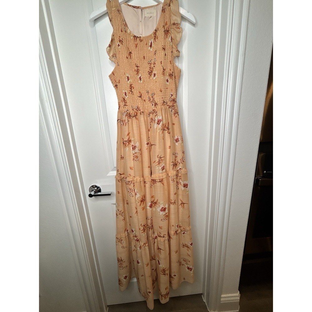 Melloday Women's Large Peach‎ Boho Floral Smocked  Tiered Maxi Dress - Picture 9 of 16
